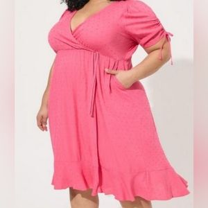 Torrid Pink Midi Linen Faux Wrap ClipDot Dress - Size 2 NWT